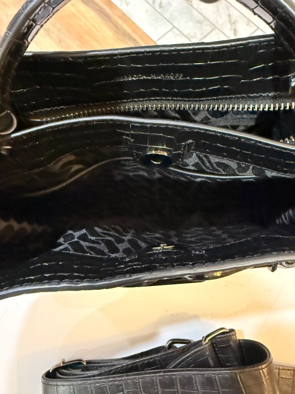 Rebecca Minkoff Black Croc Embossed Black Hardware Satchel - Picture 7 of 10